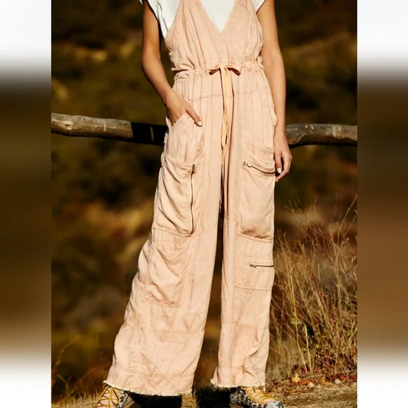 FREE PEOPLE MOVEMENT southern Lights Wide Leg Cargo Jumpsuit Oversized Boho Y2k - Picture 3 of 16